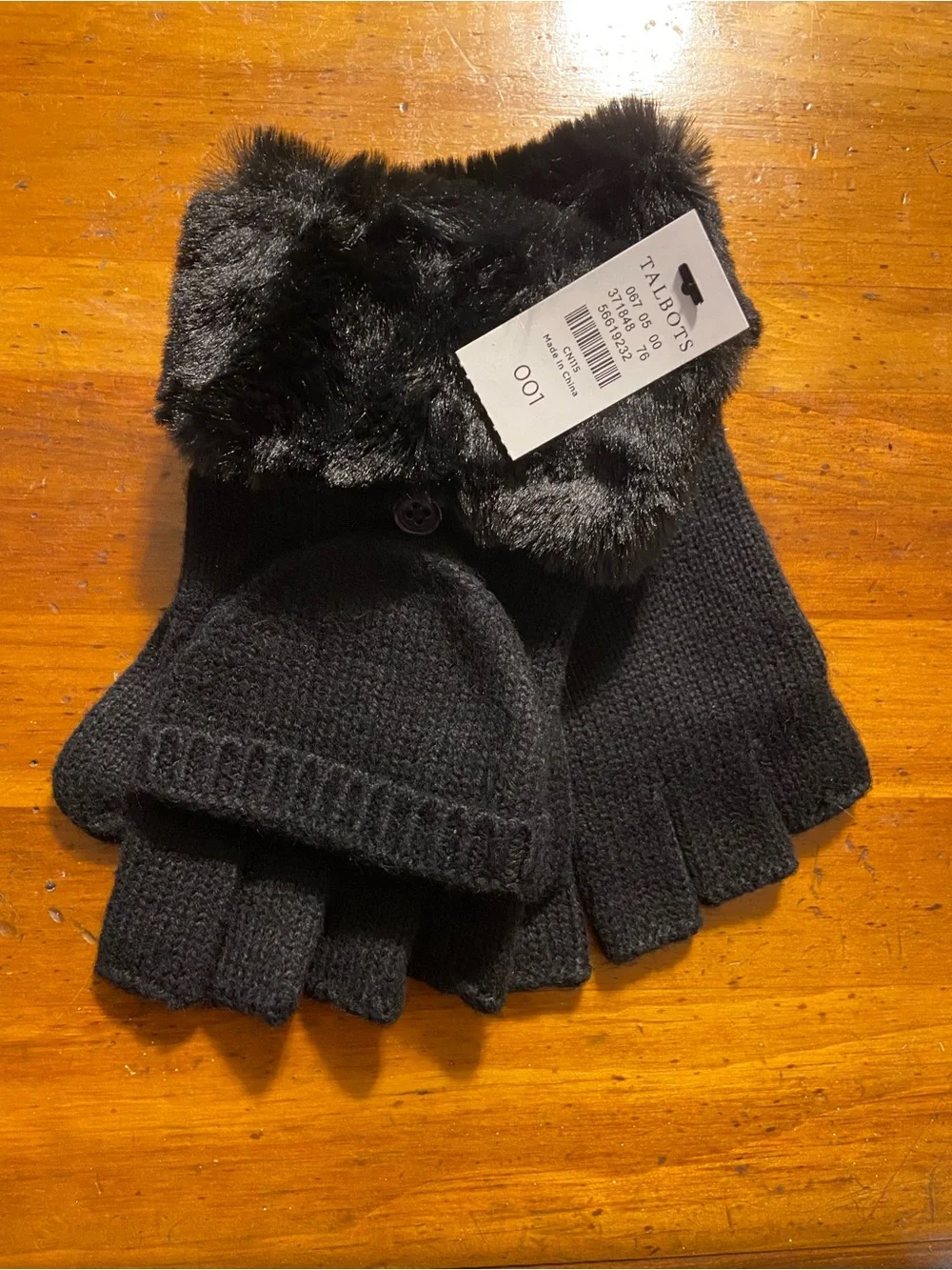 Talbots Black Faux Fur Convertible Mittens